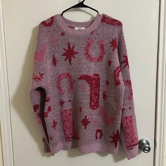 NWT ENTRO NAOMI PINK COWGIRL WESTERN SPARKLE WOVEN SWEATER - Picture 2 of 5